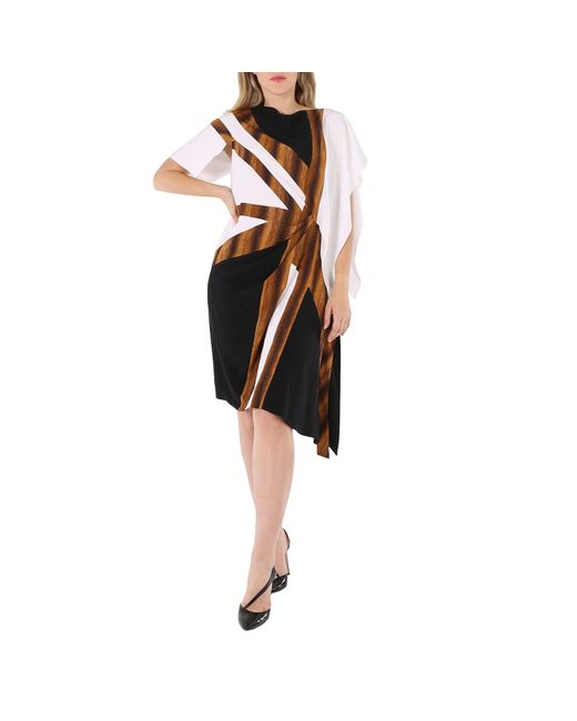 Burberry Flag Intarsia Asymmetric Silk Dress