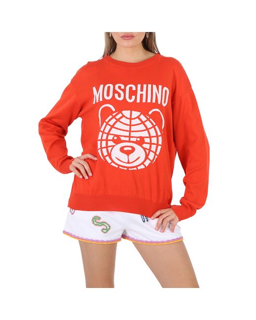 Moschino Fantasy Print Teddy Logo Intarsia-Knit Cotton Sweater
