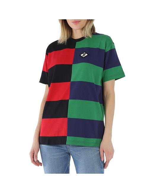 Burberry Ladies Bright Carrick Embroidered Logo Rugby Stripe Tee