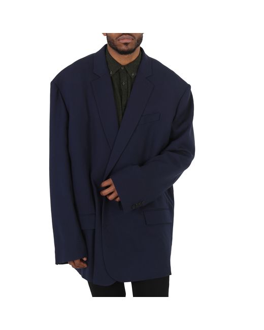 Balenciaga Navy Wool Single-Breasted Blazer Jacket