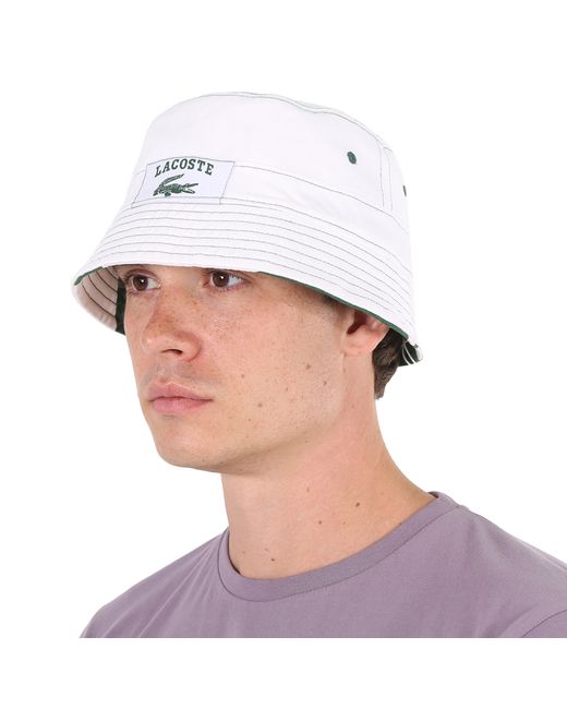 Lacoste White Heritage Reversible Cotton Bob Hat