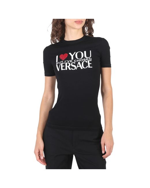 Versace Ladies Slogan Print T-Shirt