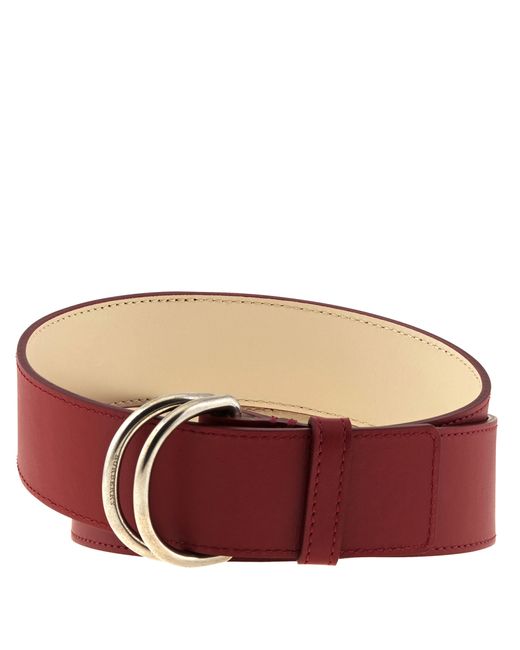 Burberry Double D-Ring Colorblock Leather Belt Crimson/Limestone