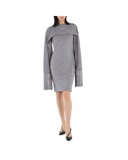 Burberry Cloud Merino Wool Sleeveless Dress With Fringed Capelet