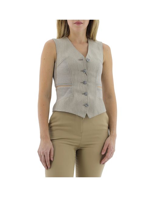 Burberry Ladies Cut-out Detail Technical Wool Waistcoat