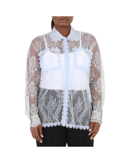 Burberry Ladies Pale Long-sleeve Lace Shirt