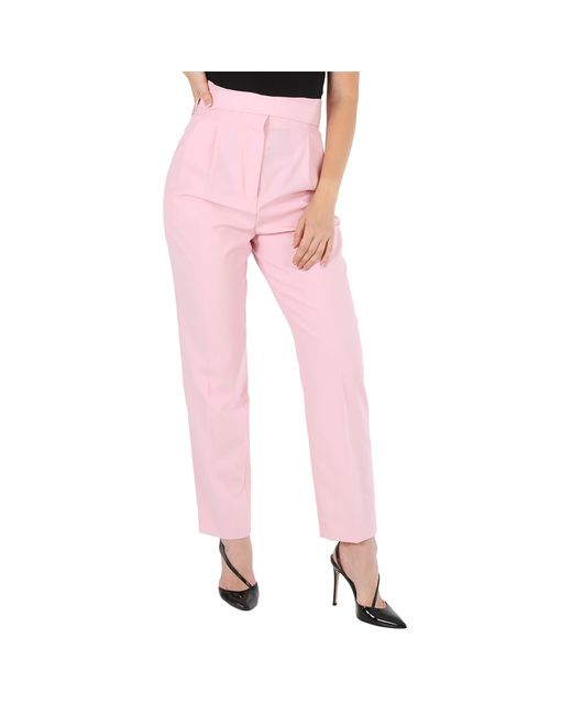 Burberry Ladies Pastel Pink Wool High-Waisted Trousers
