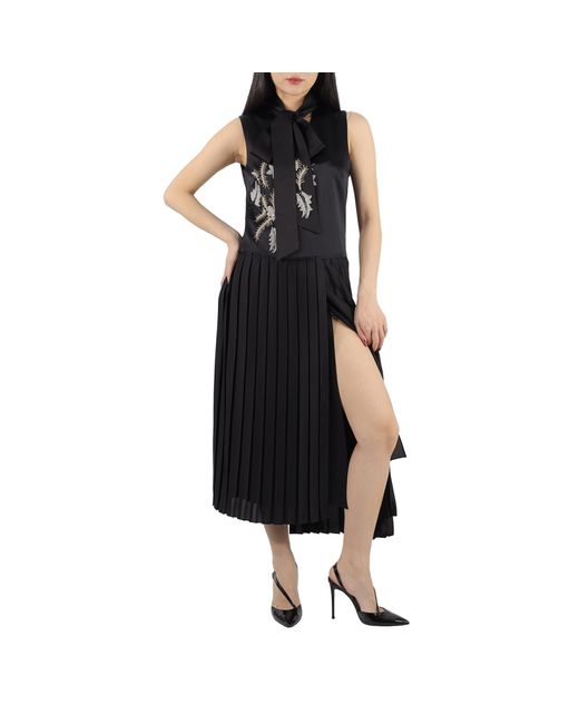 Burberry Ladies Flor Embroidered Asymmetrical Pleated Dress