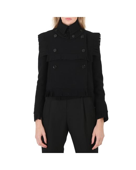 Burberry Ladies Fringed Cashmere Wool Blend Cropped Trench Jacket
