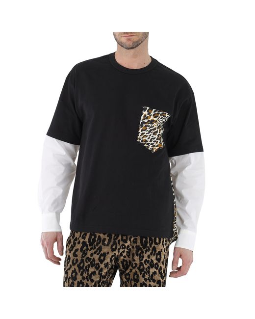 Roberto Cavalli Hybrid Poplin Sleeve Animalier Cotton Jersey T-shirt
