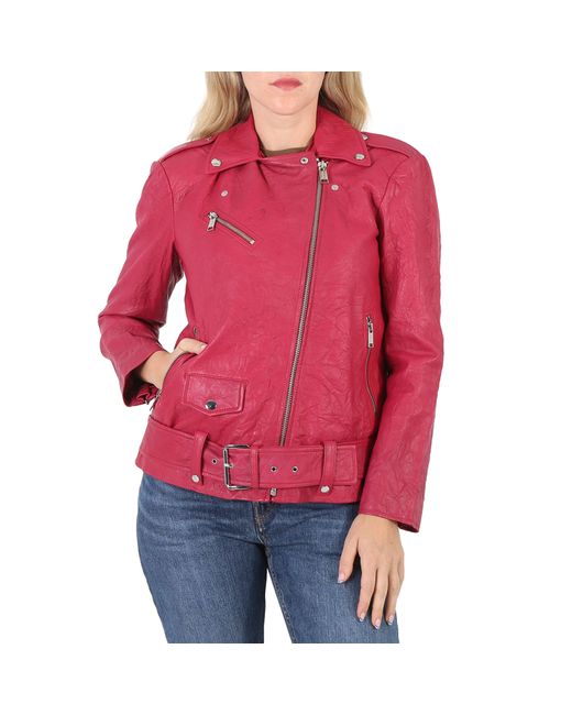 Michael Kors Ladies Crinkled Leather Moto Jacket