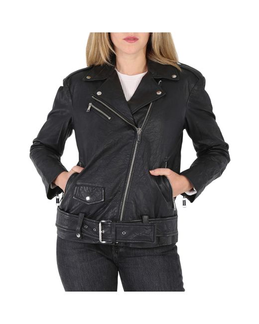 Michael Kors Ladies Crinkled Leather Moto Jacket
