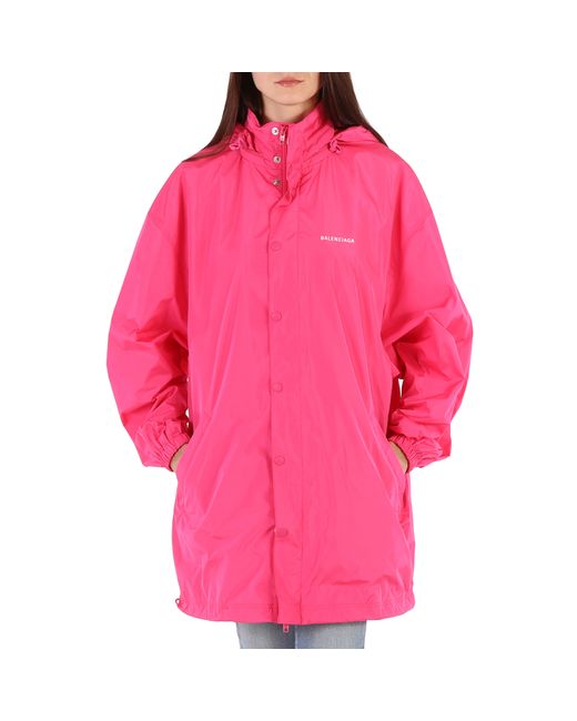 Balenciaga Ladies Pink Logo-Print Rain Jacket Brand 1