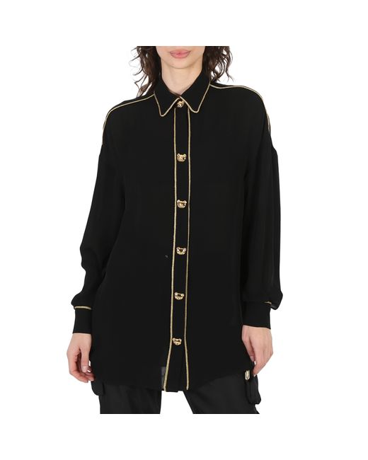 Moschino Ladies Long-Sleeve Teddy Button Silk Shirt Brand 38 US