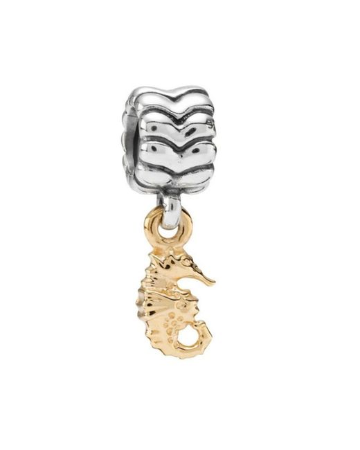 Pandora Sterling Silver Bead with 14K Gold Seahorse Nautical Dangle