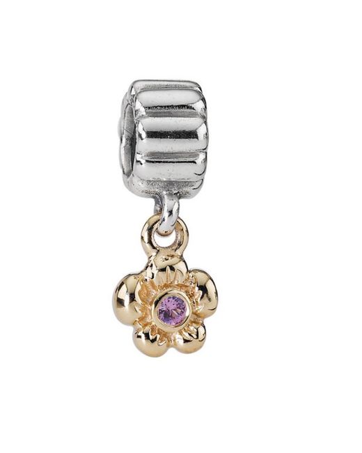Pandora Sterling Silver with 14K Gold and Pink Sapphire Flower Dangle