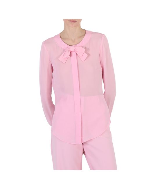 Moschino Ladies Pink Bow Detail Long-Sleeved Blouse Brand 40 US