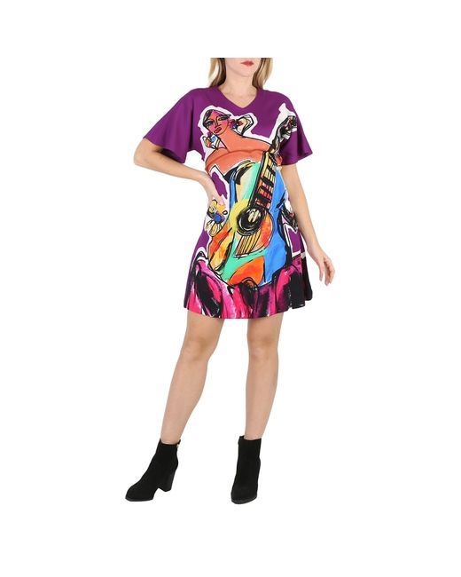 Moschino Sketches Print Double Stretch Georgette Dress Brand 38 US