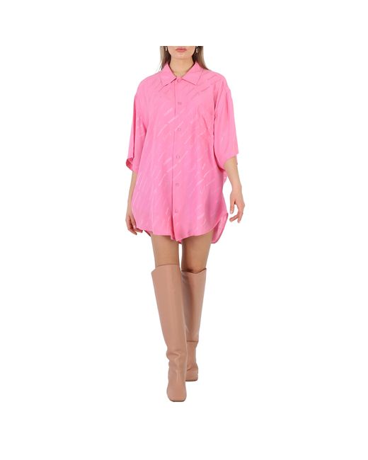 Balenciaga Ladies Pink Wrinkled Effect Minimal Logo Print Shirt Brand 36 US