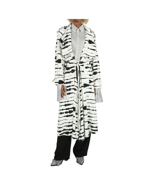 Burberry Ladies Cut-Out Detail Watercolour Print Trench Coat