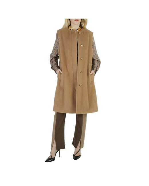 Burberry Ladies Camel Sleeveless Mid-Length Single-Breasted Coat