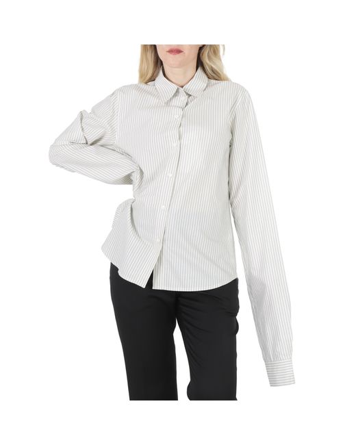 Mm6 Maison Margiela Ladies Ecru Light Striped Oversized Cotton Shirt