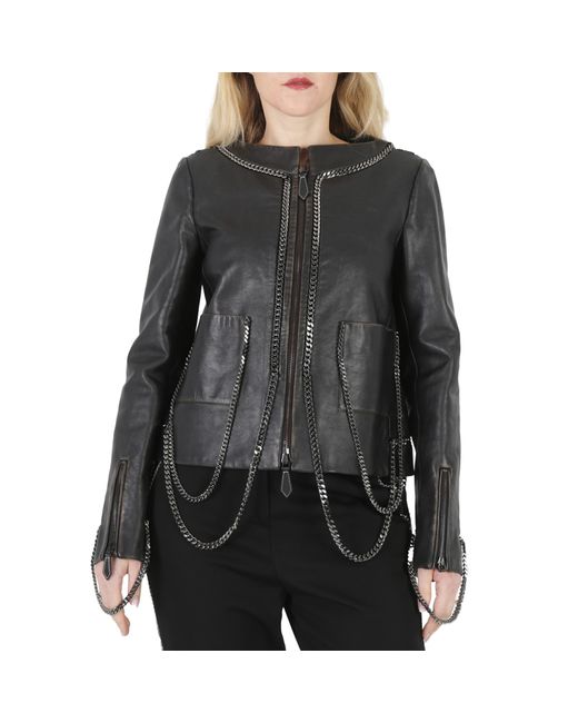 Burberry Draped Chain-Link Detail Leather Jacket