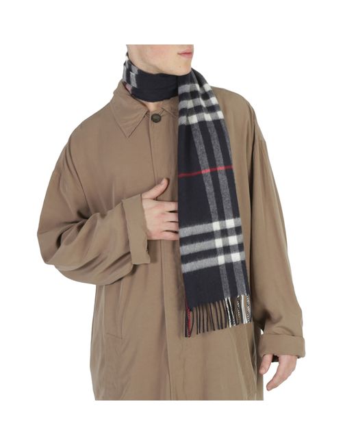 Burberry Navy Giant Check Cashmere Scarf