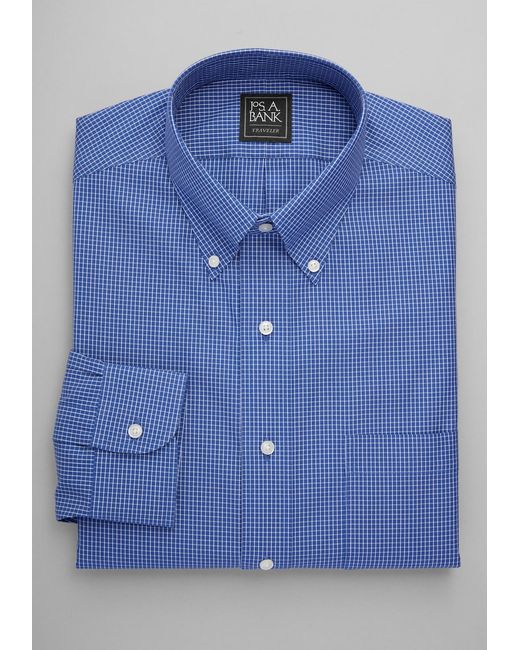 JoS. A. Bank Traveler Collection Traditional Fit Button-Down Collar Grid Dress Shirt 17 1/2x33