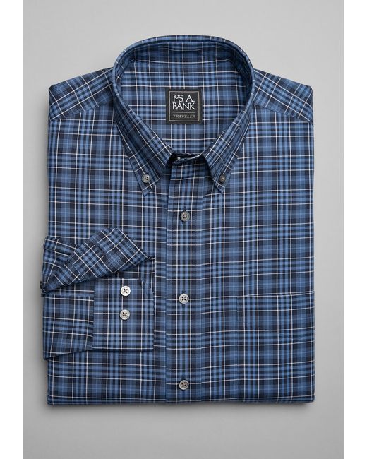 JoS. A. Bank Traveler Collection Traditional Fit Button-Down Collar Plaid Sportshirt Large