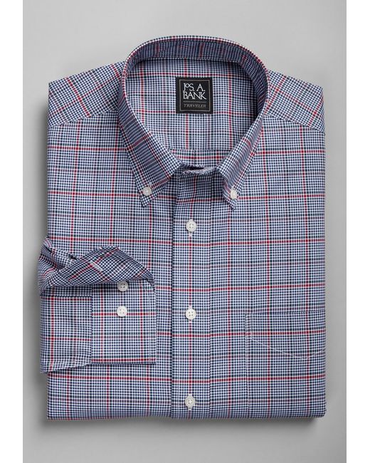 JoS. A. Bank Tailored Fit Button-Down Collar Mini Check Sportshirt Large