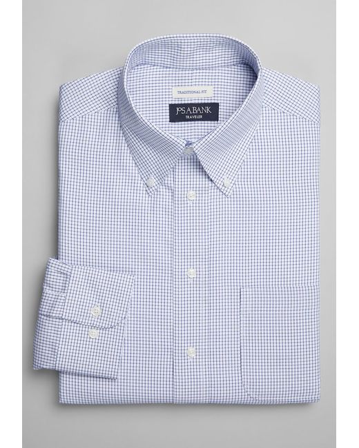 JoS. A. Bank Traveler Collection Traditional Fit Button-Down Collar Grid Dress Shirt 16 1/2 32/33