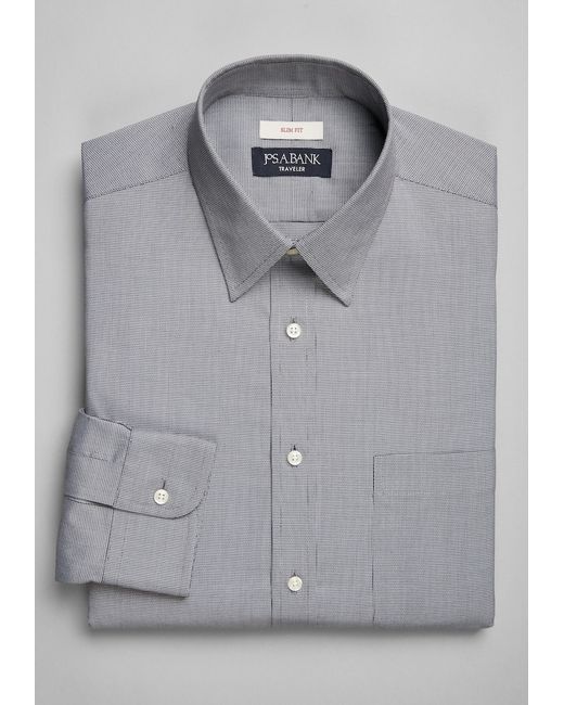 JoS. A. Bank Traveler Collection Slim Fit Point Collar Textured Dress Shirt 16 1/2 32/33