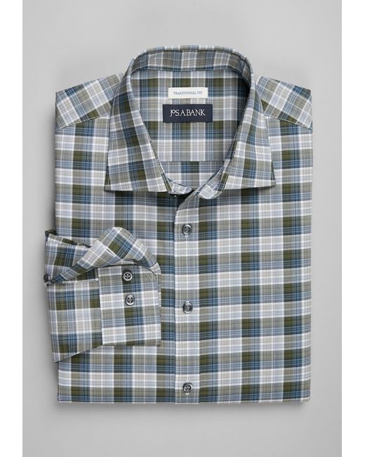 JoS. A. Bank Traditional Fit Spread Collar Plaid Casual Shirt Large