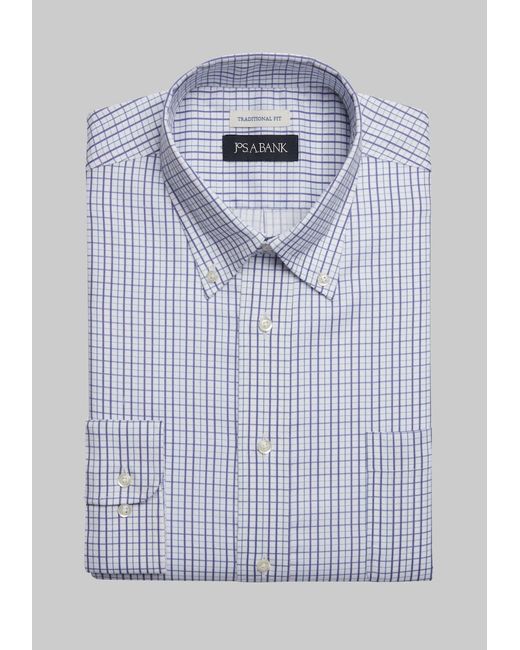 JoS. A. Bank Big Tall Traditional Fit Button-Down Collar Grid Dress Shirt 18 34/35