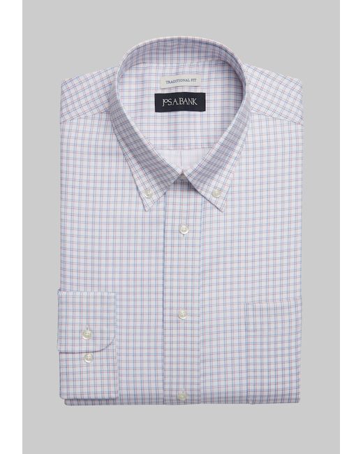 JoS. A. Bank Big Tall Traditional Fit Button-Down Collar Double Check Dress Shirt 17 1/2 36/37