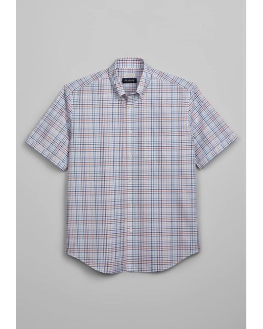JoS. A. Bank Traditional Fit Button-Down Collar Plaid Short Sleeve Casual Shirt Medium