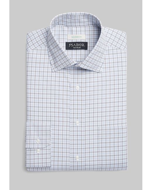JoS. A. Bank Traveler Collection Tailored Fit Spread Collar Double Check Dress Shirt 17 32/33
