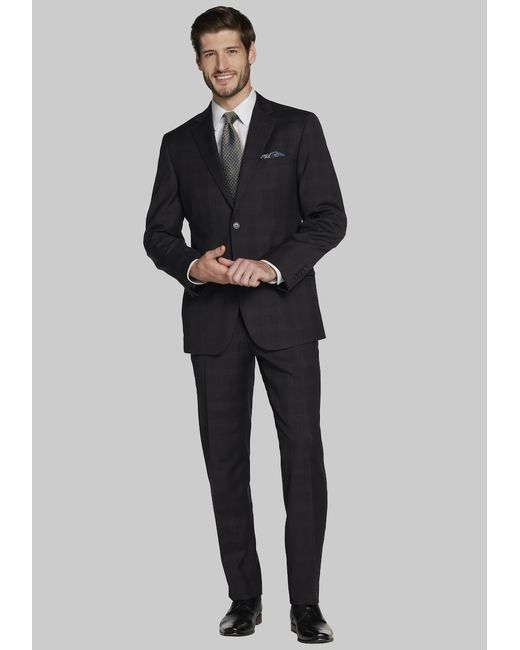 JoS. A. Bank Traveler Collection Tailored Fit Tonal Plaid Suit 42 Long