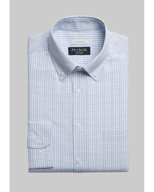JoS. A. Bank Traveler Collection Tailored Fit Button-Down Collar Plaid Dress Shirt 16 1/2 32/33