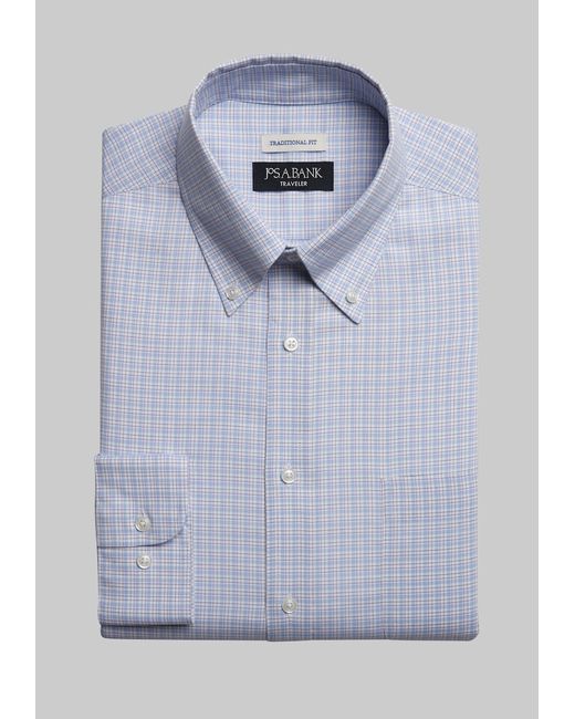 JoS. A. Bank Traveler Collection Traditional Fit Button-Down Collar Mini Plaid Dress Shirt 17 1/2 34/35