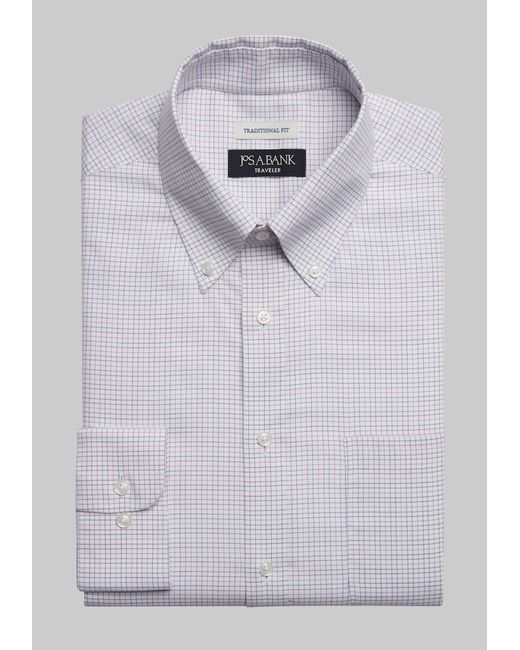 JoS. A. Bank Traveler Collection Traditional Fit Button-Down Collar Grid Dress Shirt 16 1/2 34/35