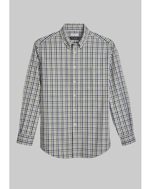 JoS. A. Bank Tailored Fit Gingham Casual Shirt Blue Small
