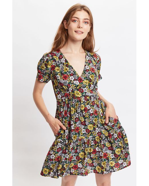 Louche Saara Woodland Walk Print Long Sleeved Tie Mini Dress