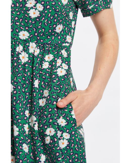 Louche Stasia Roaring Daisy Print V Back Puff Sleeve Midi Dress
