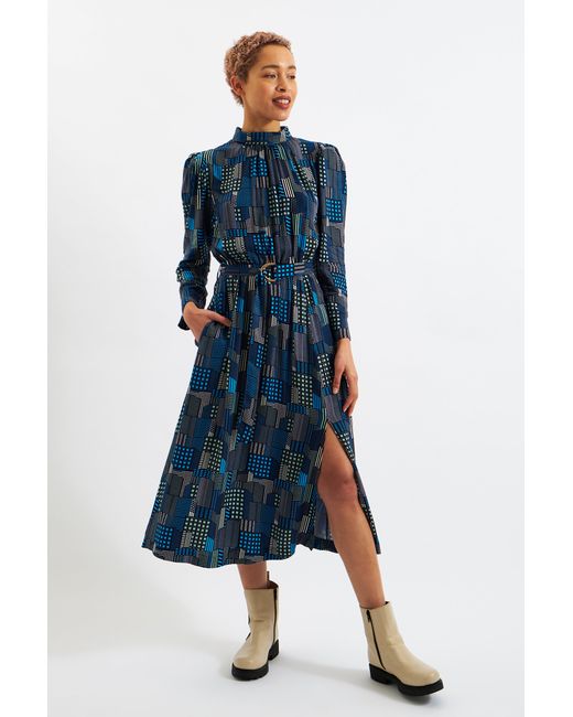 Louche Ygritte Geo City Print Long Sleeve Midi Dress