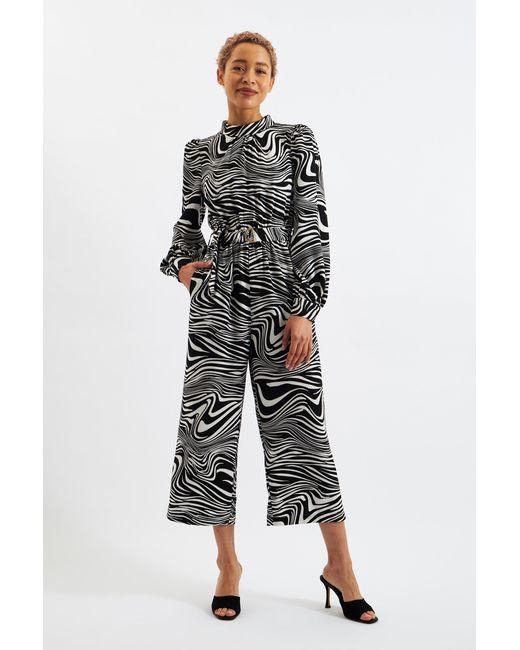 Louche Gayane Zebra Pop Print Long Sleeve Jumpsuit and White
