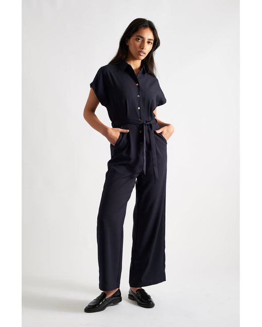 Louche Angie Sustainable Satin Back Crepe Jumpsuit Navy