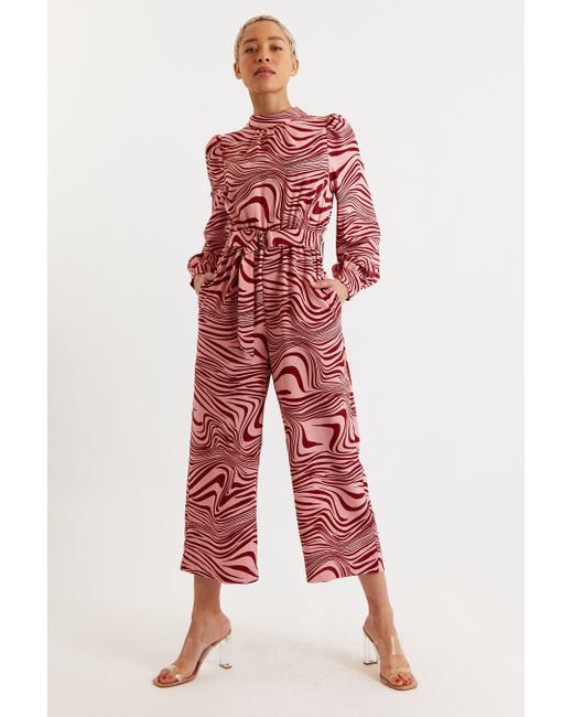 Louche Gayane Zebra Pop Print Long Sleeve Jumpsuit Pink