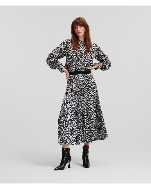 Karl Lagerfeld Animal Print Pleated Midi Skirt